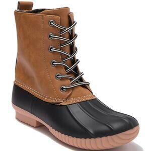 Report Women Lace Up Ankle Duck Boots Upton Size US 6 Tan Black Rubber